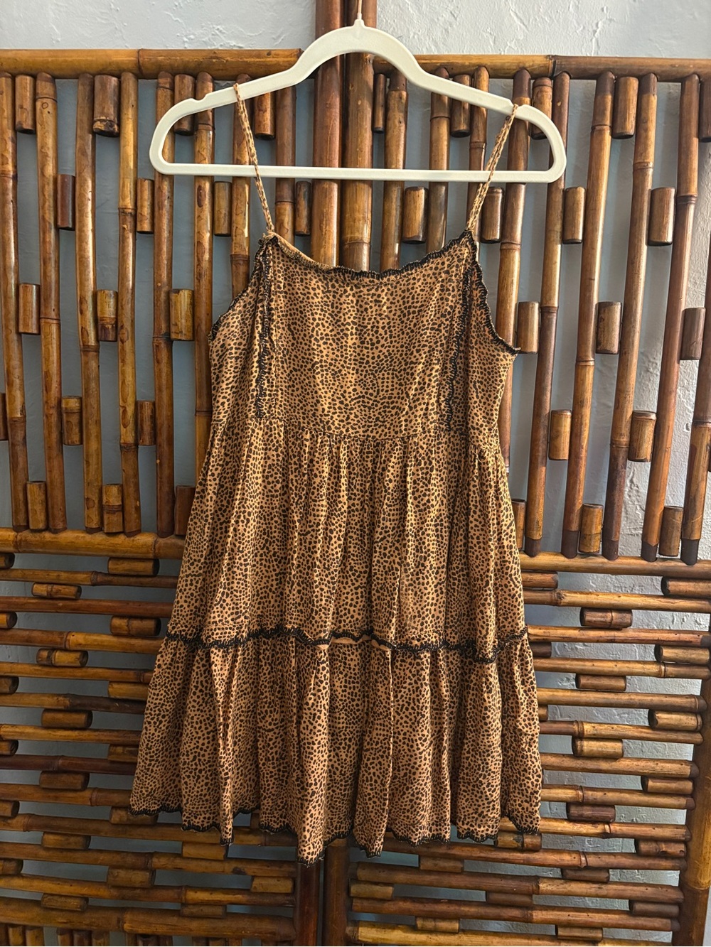 SZ S URBAN OUTFITTERS TUNIC DRESS LEOPARD RUFFLED EMBROIDERED